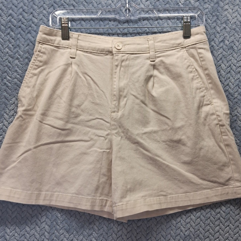 Banana Republic Khaki Chino Shorts Tan Pleated Front Size 6 Cotton Stretch
